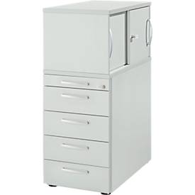 Schäfer Shop Genius ladeblok met bovenkastje incl. schuifdeur, volledig afsluitbaar, ronde handgreep, lichtgrijs