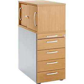 Schäfer Shop Genius ladeblok met bovenkastje incl. schuifdeur, volledig afsluitbaar, ronde handgreep, beuken