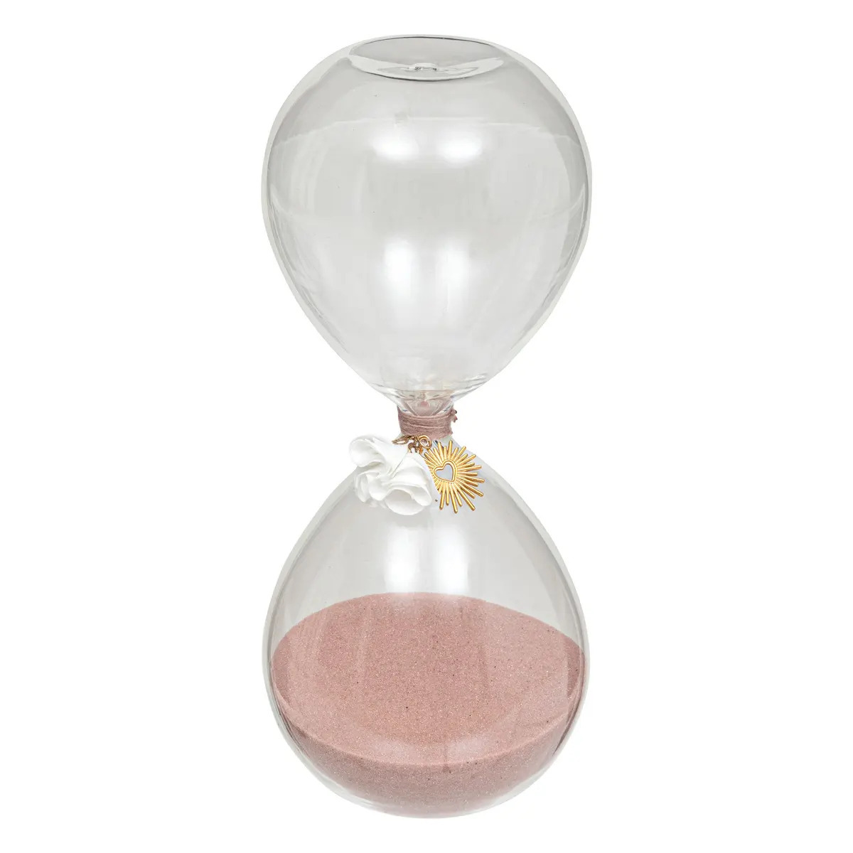 Atmosphera Zandloper cilinder - decoratie of tijdsmeting - 30 minuten - roze zand - D8 x H20 cm - glas -