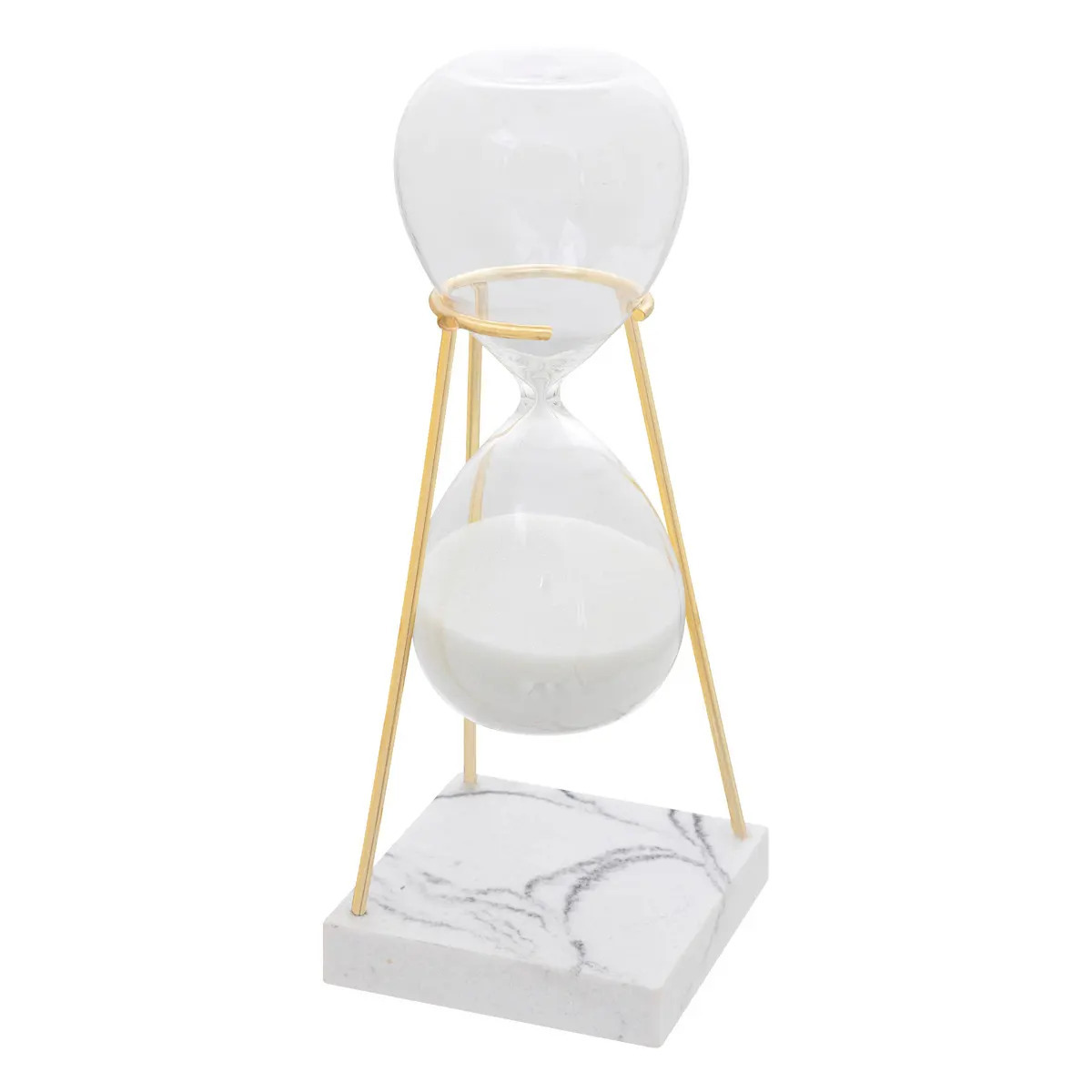 Atmosphera Zandloper cilinder - decoratie of tijdsmeting - 15 minuten - wit zand - D8 x H21 cm - glas -