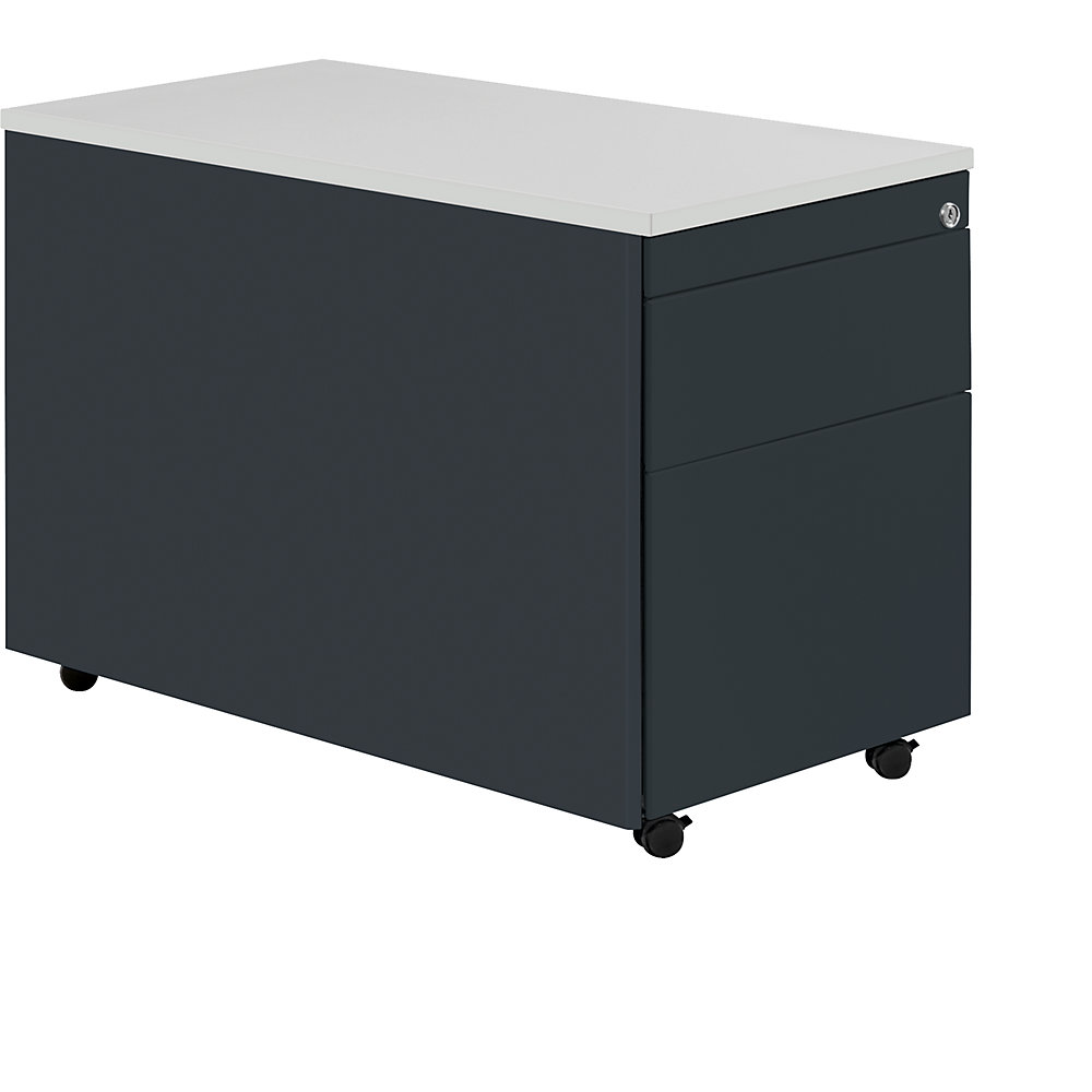 Mauser Ladeblok op wielen, h x d = 579 x 800 mm, kunststof plaat, 1 materiaallade, 1 hangmappenlade, antracietgrijs / antracietgrijs / lichtgrijs