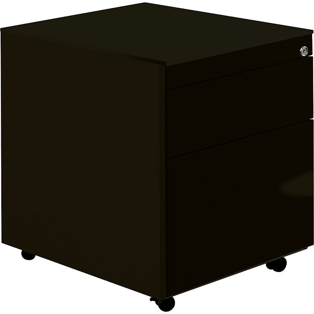 Mauser Ladeblok op wielen, h x d = 570 x 600 mm, 1 materiaallade, 1 hangmappenlade, grafietzwart / grafietzwart / grafietzwart
