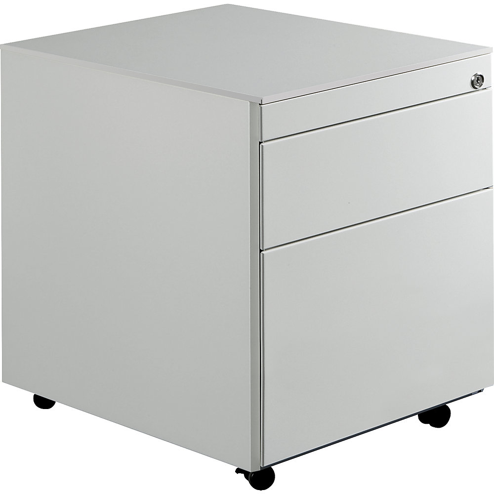 Mauser Ladeblok op wielen, h x d = 570 x 600 mm, 1 materiaallade, 1 hangmappenlade, lichtgrijs / lichtgrijs / lichtgrijs