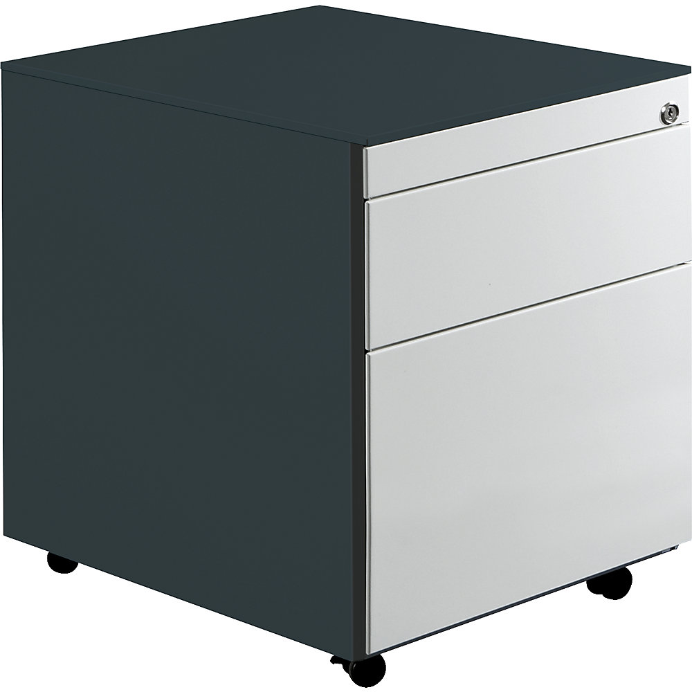 Mauser Ladeblok op wielen, h x d = 570 x 600 mm, 1 materiaallade, 1 hangmappenlade, antracietgrijs / lichtgrijs / antracietgrijs