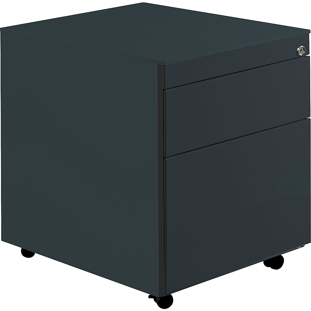 Mauser Ladeblok op wielen, h x d = 570 x 600 mm, 1 materiaallade, 1 hangmappenlade, antracietgrijs / antracietgrijs / antracietgrijs