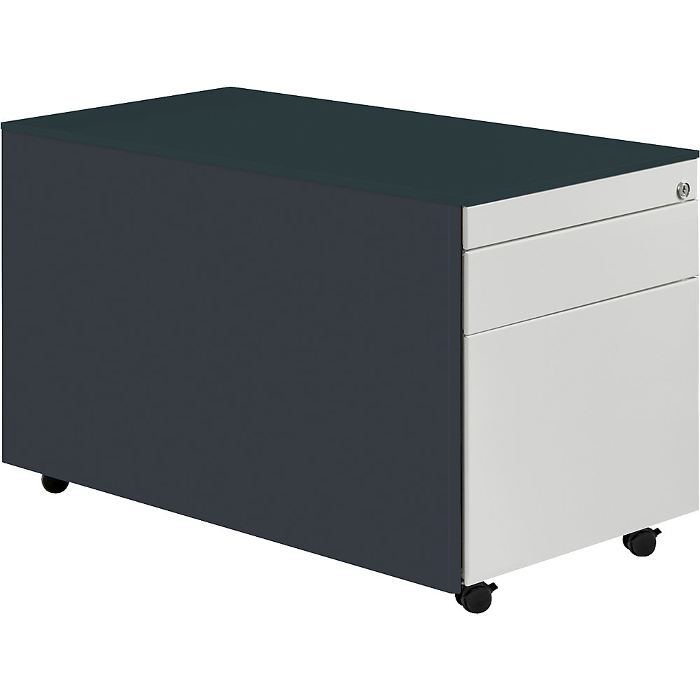 Mauser Ladeblok op wielen, h x d = 520 x 800 mm, 1 materiaallade, 1 hangmappenlade, antracietgrijs / lichtgrijs / antracietgrijs