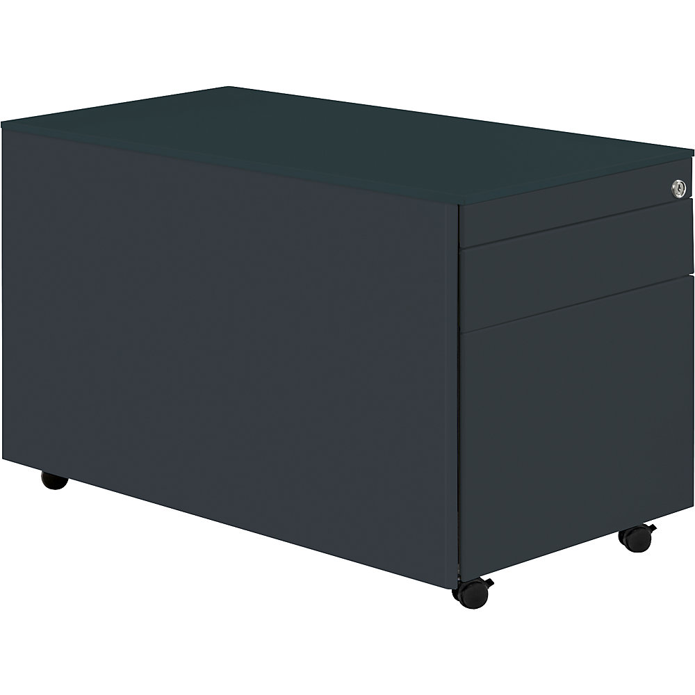 Mauser Ladeblok op wielen, h x d = 520 x 800 mm, 1 materiaallade, 1 hangmappenlade, antracietgrijs / antracietgrijs / antracietgrijs