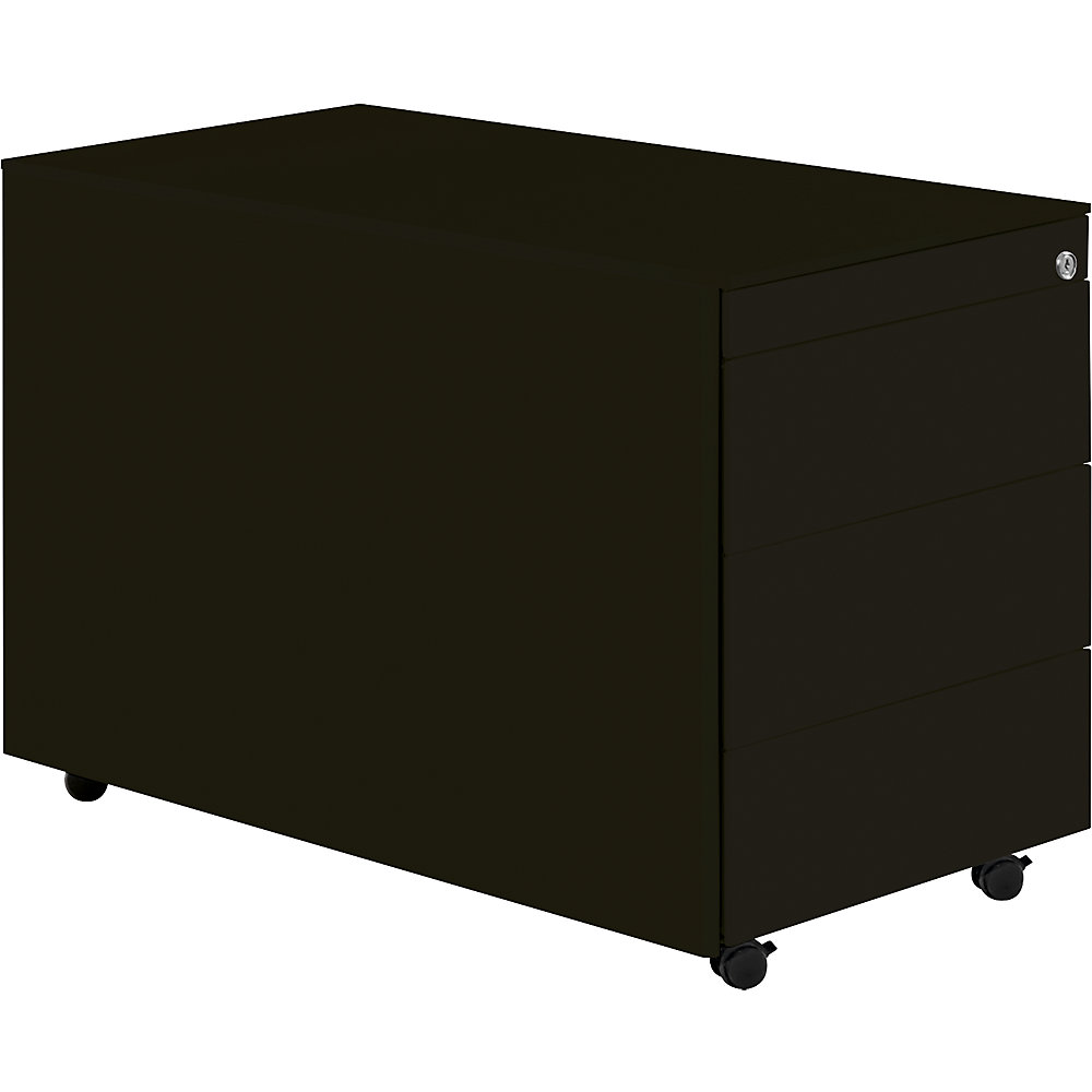 Mauser Ladeblok op wielen, h x d = 570 x 800 mm, stalen blad, 3 laden, grafietzwart / grafietzwart / grafietzwart