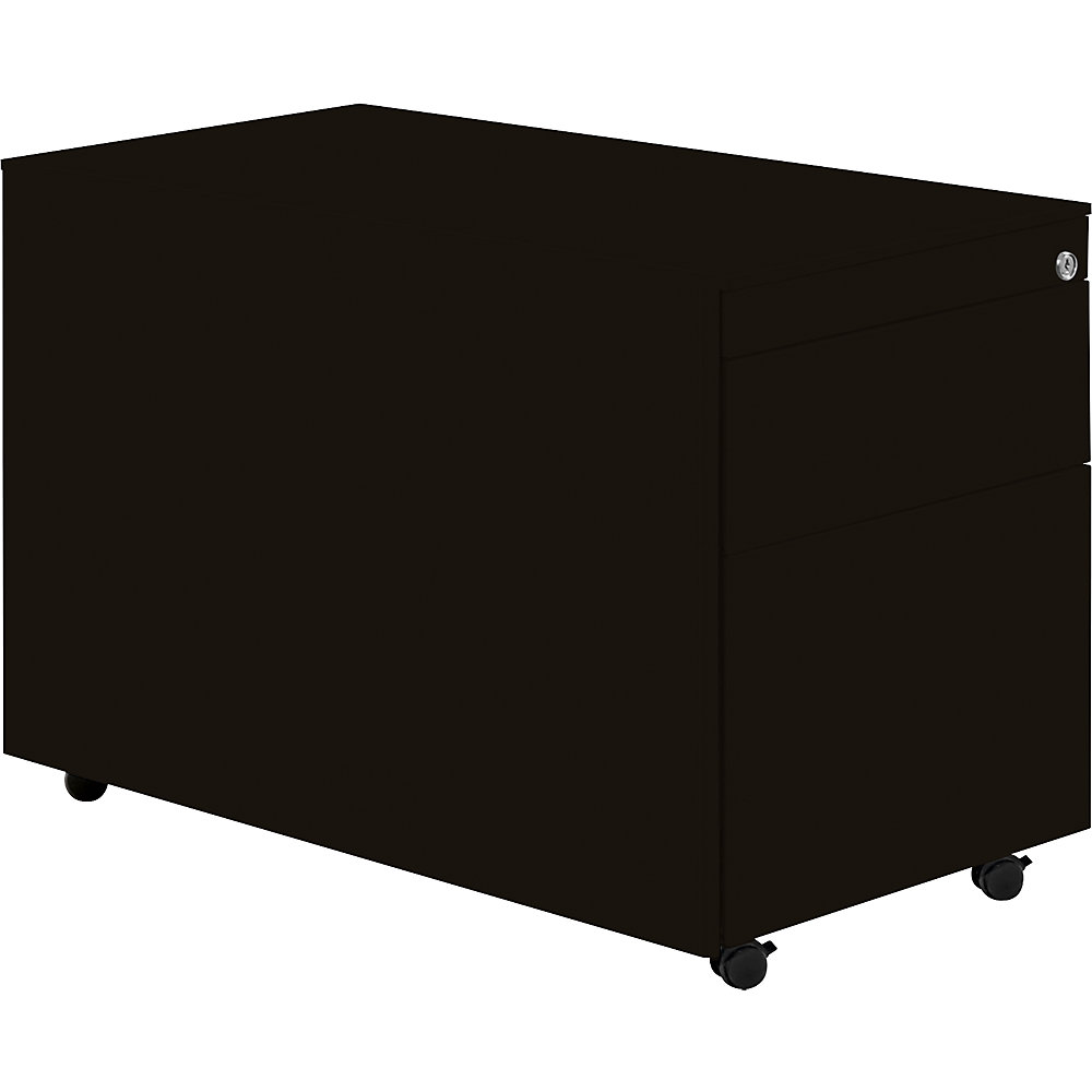 Mauser Ladeblok op wielen, h x d = 570 x 800 mm, 1 materiaallade, 1 hangmappenlade, grafietzwart / grafietzwart / grafietzwart