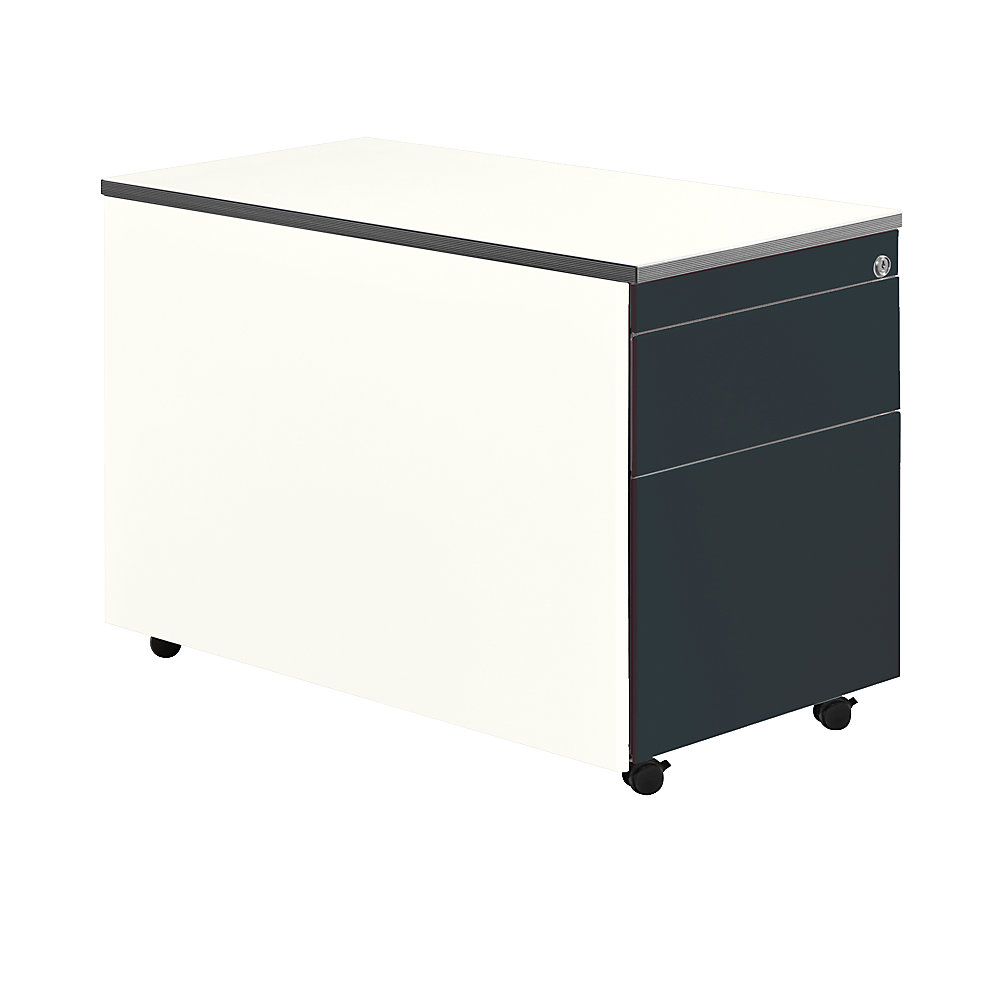 Mauser Ladeblok op wielen, h x d = 570 x 800 mm, 1 materiaallade, 1 hangmappenlade, zuiver wit / antracietgrijs / wit
