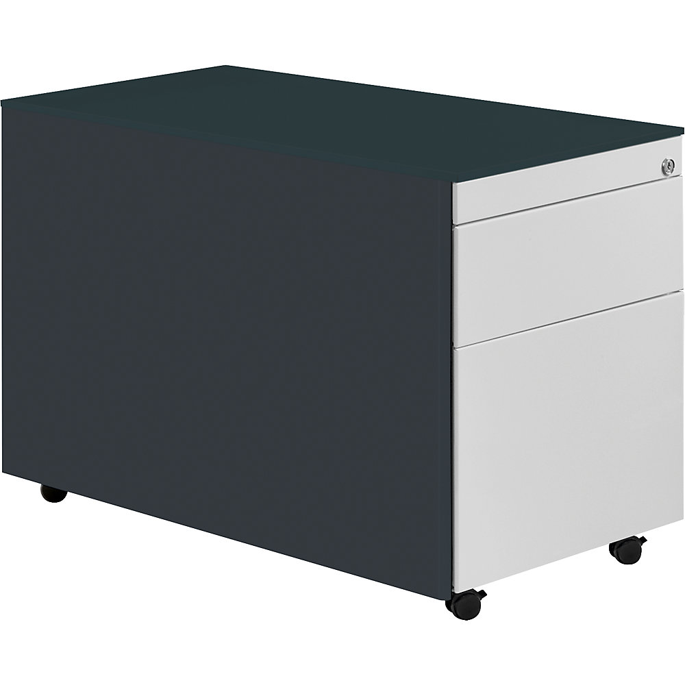 Mauser Ladeblok op wielen, h x d = 570 x 800 mm, 1 materiaallade, 1 hangmappenlade, antracietgrijs / lichtgrijs / antracietgrijs