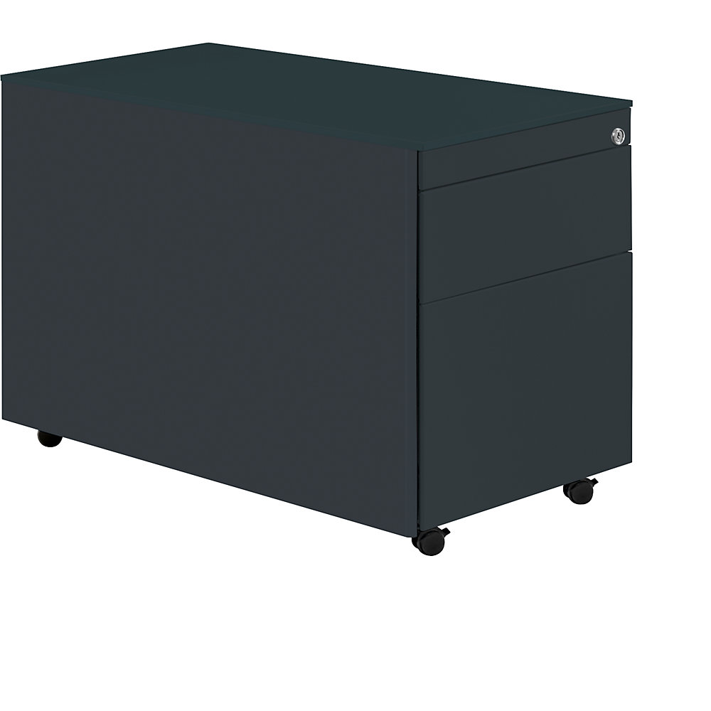 Mauser Ladeblok op wielen, h x d = 570 x 800 mm, 1 materiaallade, 1 hangmappenlade, antracietgrijs / antracietgrijs / antracietgrijs