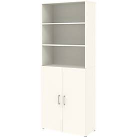 Home Office combikast TEMPIO, van hout, 2 deuren (3 OH), 6 OH, B 800 x D 340 x H 2130 mm, wit/wit
