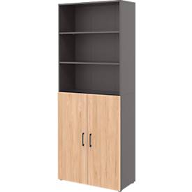 Home Office-combinatiekast TEMPIO, van hout, 2 deuren (3 OH), 6 OH, B 800 x D 340 x H 2130 mm, antraciet/ickory eiken