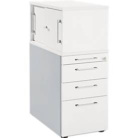 Schäfer Shop Genius Schäfer Shop  Genius Beistellcontainer mit Aufsatzschrank inkl. Schiebetür, Container & Schiebetür abschließbar, mit Griff eckig, weiß