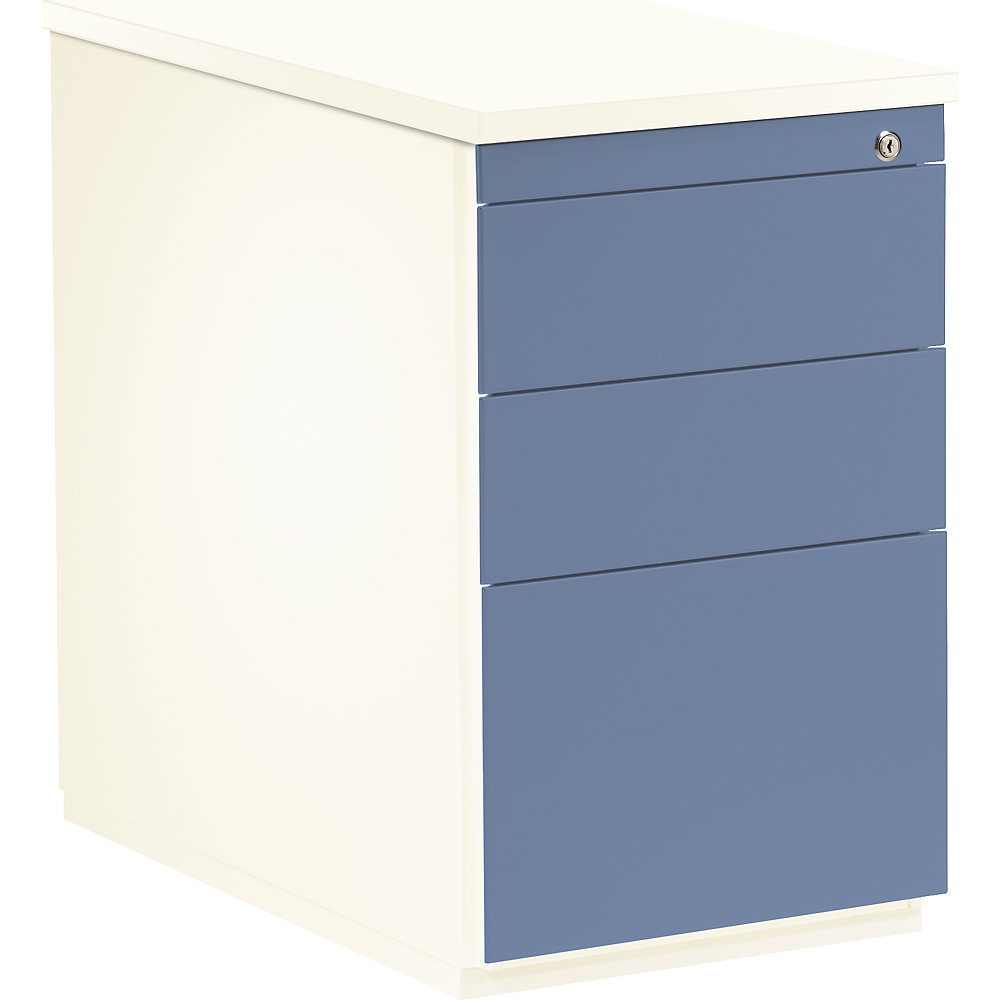 Mauser Ladeblok, h x d = 720 x 800 mm, 2 materiaalladen, 1 hangmappenlade, zuiver wit / duifblauw / zuiver wit