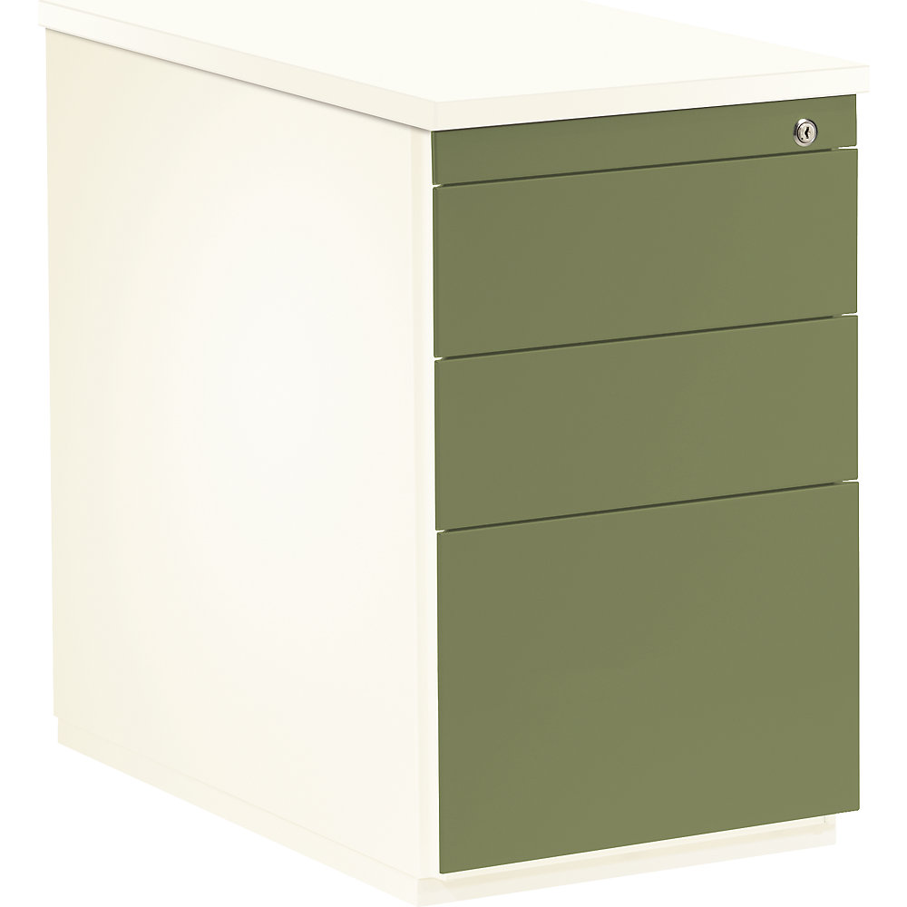 Mauser Ladeblok, h x d = 720 x 800 mm, 2 materiaalladen, 1 hangmappenlade, zuiver wit / rietgroen / zuiver wit