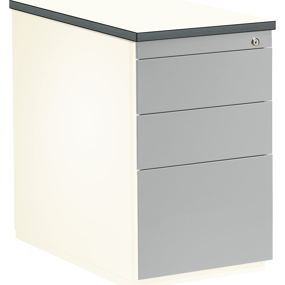 Mauser Ladeblok, h x d = 720 x 800 mm, 2 materiaalladen, 1 hangmappenlade, zuiver wit / blank aluminiumkleurig / wit