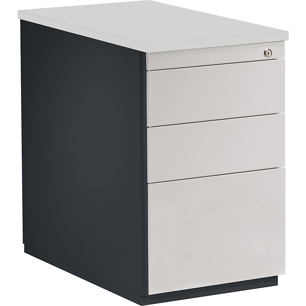 Mauser Ladeblok, h x d = 720 x 800 mm, 2 materiaalladen, 1 hangmappenlade, antracietgrijs / lichtgrijs / lichtgrijs