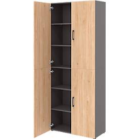 Home Office archiefkast TEMPIO, van hout, 4 deuren, 6 OH, B 800 x D 340 x H 2130 mm, antraciet/ickory eiken