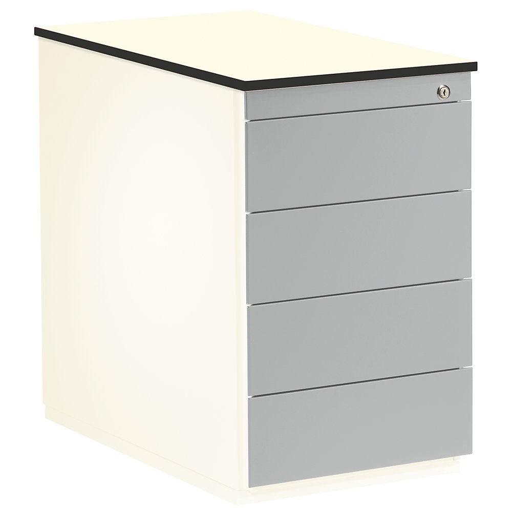 Mauser Ladeblok, h x d = 708 x 800 mm, 4 laden, zuiver wit / blank aluminiumkleurig / wit