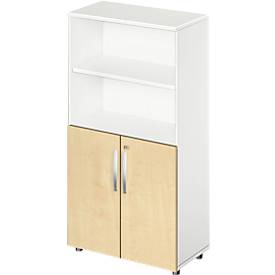 Schäfer Shop Select Schäfer Shop  Select Combikast LOGIN, bovenaan 2 rekken, onderaan 2 ordnerhoogten met deuren, B 800 x D 420 x H 1470 mm, wit/esdoornpatroon