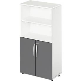 Schäfer Shop Select Schäfer Shop  Select Combikast LOGIN, bovenaan 2 rekken, onderaan 2 ordnerhoogten met deuren, B 800 x D 420 x H 1470 mm, wit/grafiet