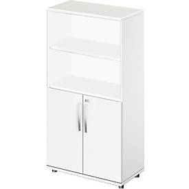 Schäfer Shop Select Schäfer Shop  Select Combikast LOGIN, bovenaan 2 rekken, onderaan 2 ordnerhoogten met deuren, B 800 x D 420 x H 1470 mm, wit/wit