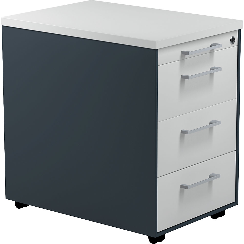 Mauser Verrijdbaar ladeblok, h x d = 579 x 600 mm, 3 laden, antracietgrijs / lichtgrijs / lichtgrijs