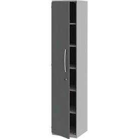 Archiefkast BARI, 6 ordnerhoogten, 5 legborden, slot, deuraanslag links, B 427 x D 430 x H 2174 mm, lichtgrijs/antraciet