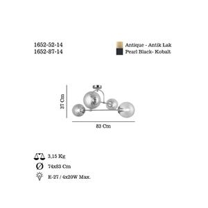 Lucea Deckenlampe Portemo, rauchgrau/nickel, 83x74 cm, 4-flg. Glas