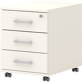 Verrijdbaar ladeblok 333 TEMPIO, van hout, 3 laden (1 met slot), B 430 x D 500 x H 550 mm, wit/wit