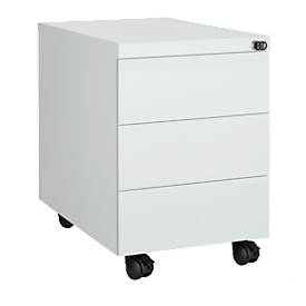 Schäfer Shop Pure Schäfer Shop  Pure verrijdbaar ladeblok, B 390 x D 590 x H 550 mm, 3 schuifladen, greepuitsparing aan de zijkant, afsluitbaar, staal lichtgrijs