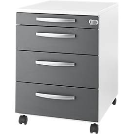 Schäfer Shop Select Verrijdbaar ladeblok LOGIN - 3 laden en 1 materiaallade - B 432 x D 580 x H 595 mm - centrale vergrendeling - wit/grafiet - ons merk 