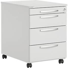 Schäfer Shop Select Verrijdbaar ladeblok LOGIN - 3 laden en 1 materiaallade - B 432 x D 580 x H 595 mm - centrale vergrendeling - lichtgrijs - ons merk 