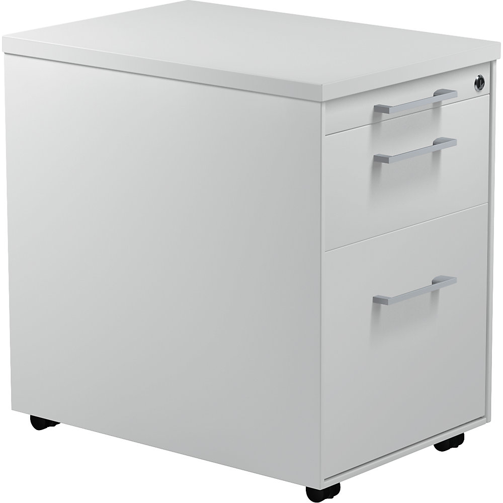 Mauser Verrijdbaar ladeblok, h x d = 579 x 600 mm, 1 materiaallade, 1 hangmappenlade, lichtgrijs / lichtgrijs / lichtgrijs