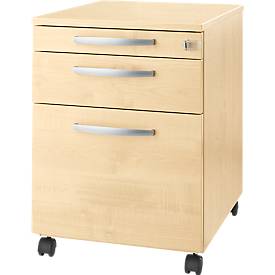 Schäfer Shop Select Verrijdbaar ladeblok Login, hangmappenlade + materiaallade + schuiflade, afsluitbaar, hout, B 431 x D 580 x H 595 mm, esdoorn/aluminium