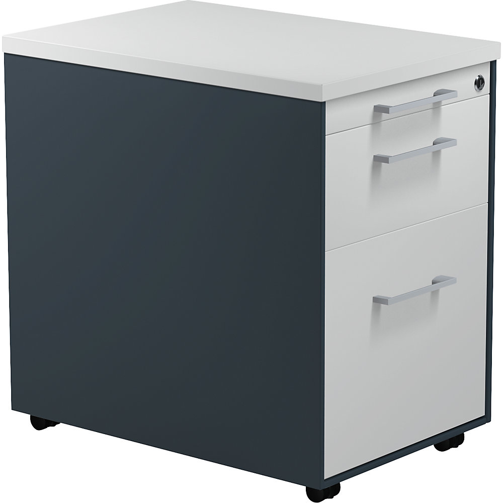 Mauser Verrijdbaar ladeblok, h x d = 579 x 600 mm, 1 materiaallade, 1 hangmappenlade, antracietgrijs / lichtgrijs / lichtgrijs