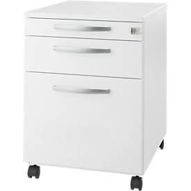 Schäfer Shop Select Verrijdbaar ladeblok Login, hangmappenlade + materiaallade + schuiflade, afsluitbaar, hout, B 431 x D 580 x H 595 mm, wit/wit