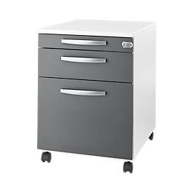 Schäfer Shop Select Verrijdbaar ladeblok Login, hangmappenlade + materiaallade + schuiflade, afsluitbaar, hout, B 431 x D 580 x H 595 mm, wit/grafiet