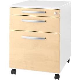 Schäfer Shop Select Verrijdbaar ladeblok Login, hangmappenlade + materiaallade + schuiflade, afsluitbaar, hout, B 431 x D 580 x H 595 mm, wit/ahorn