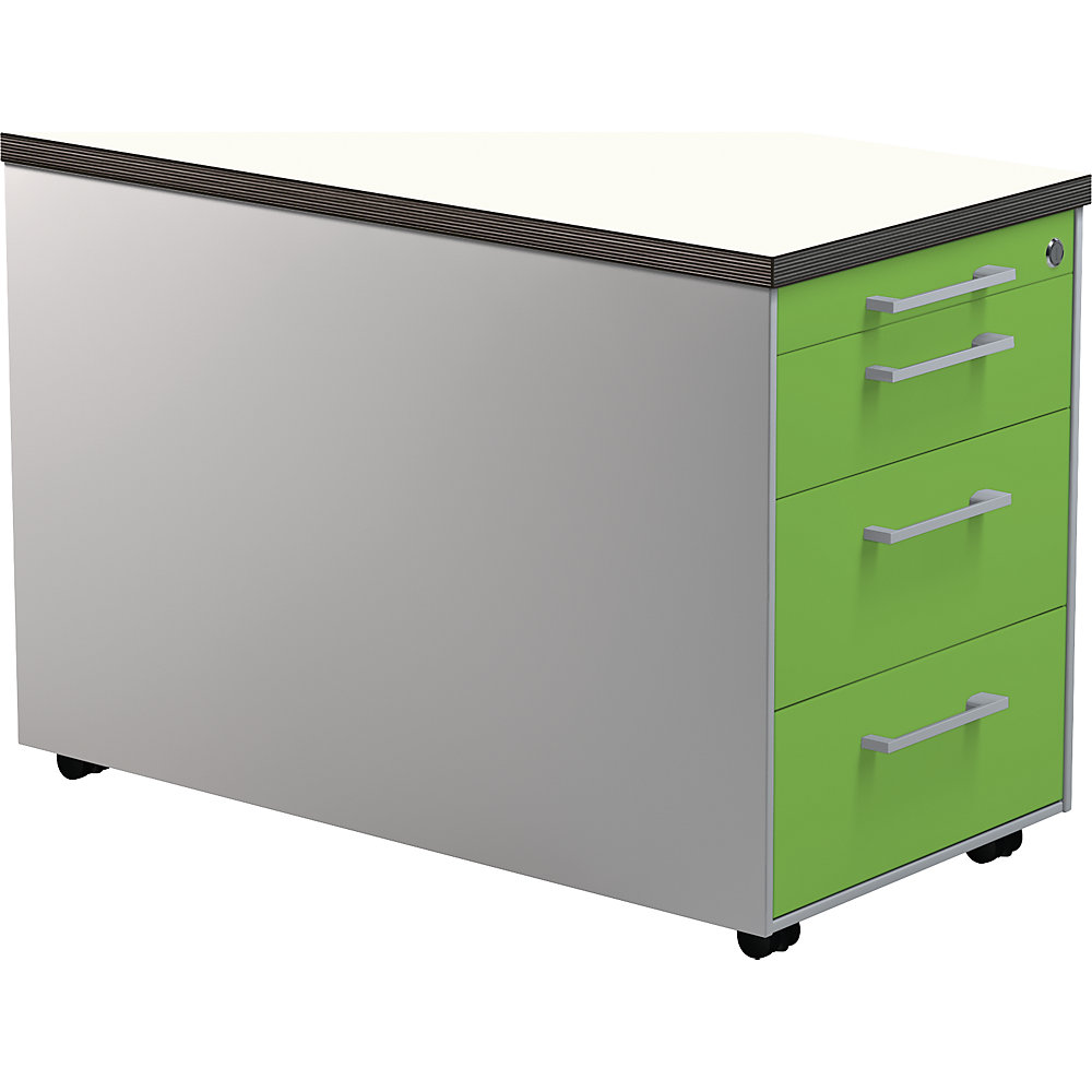 Mauser Verrijdbaar ladeblok, h x d = 529 x 800 mm, 3 laden, blank aluminiumkleurig / geelgroen / wit