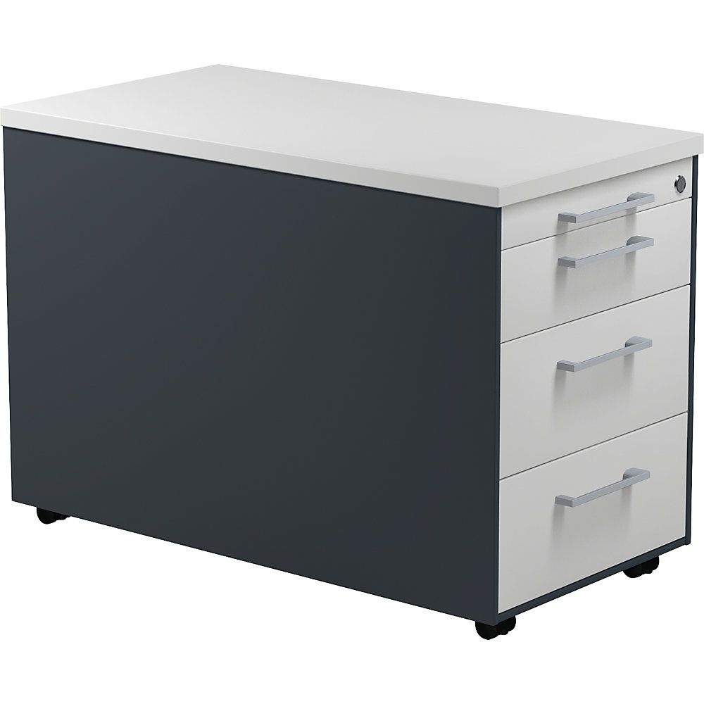 Mauser Verrijdbaar ladeblok, h x d = 529 x 800 mm, 3 laden, antracietgrijs / lichtgrijs / lichtgrijs