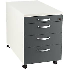Verrijdbaar ladeblok NEVADA,3 laden, 1 materiaallade, B 430 x D 600 x H 600 mm donkergrijs