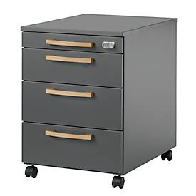 Schäfer Shop Select Rolcontainer Start Off Wood, 3 laden, gereedschappenlade, B 432 x D 580 x H 595 mm, hout, grafiet