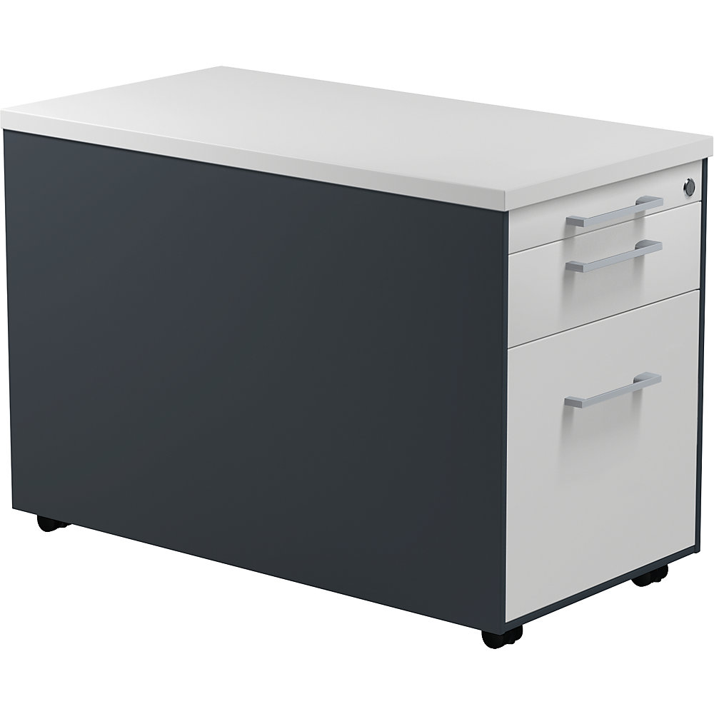 Mauser Verrijdbaar ladeblok, h x d = 529 x 800 mm, 1 materiaallade, 1 hangmappenlade, antracietgrijs / lichtgrijs / lichtgrijs