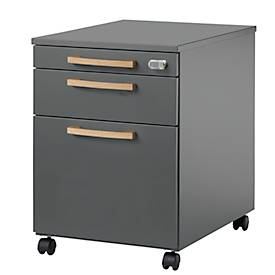Schäfer Shop Select Verrijdbare ladeblok Start Off Wood, 1 lade, hangmappenlade & materiaallade, centrale vergrendeling, B 432 x D 580 x H 595 mm, hout, grafiet