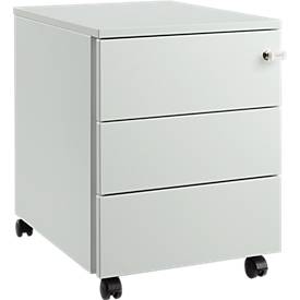 Schäfer Shop Pure mobiele sokkel 333, stalen body, houten front, wielen, afsluitbaar, B 435 x D 565 x H 567 mm, 3 laden, lichtgrijs/lichtgrijs