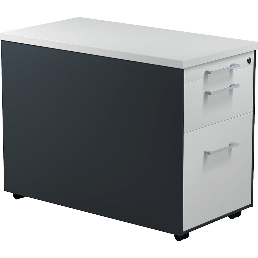 Mauser Verrijdbaar ladeblok, h x d = 579 x 800 mm, 1 materiaallade, 1 hangmappenlade, antracietgrijs / lichtgrijs / lichtgrijs