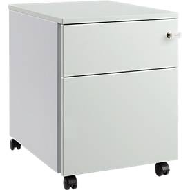 Schäfer Shop Pure Verrijdbaar ladeblok 36, stalen romp, houten front, wielen, vergrendelbaar, B 435 x D 565 x H 567 mm, 1 lade, lichtgrijs/blank aluminium